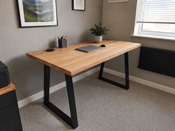 Industrial Style Solid Oak Desk - Trapezium Legs
